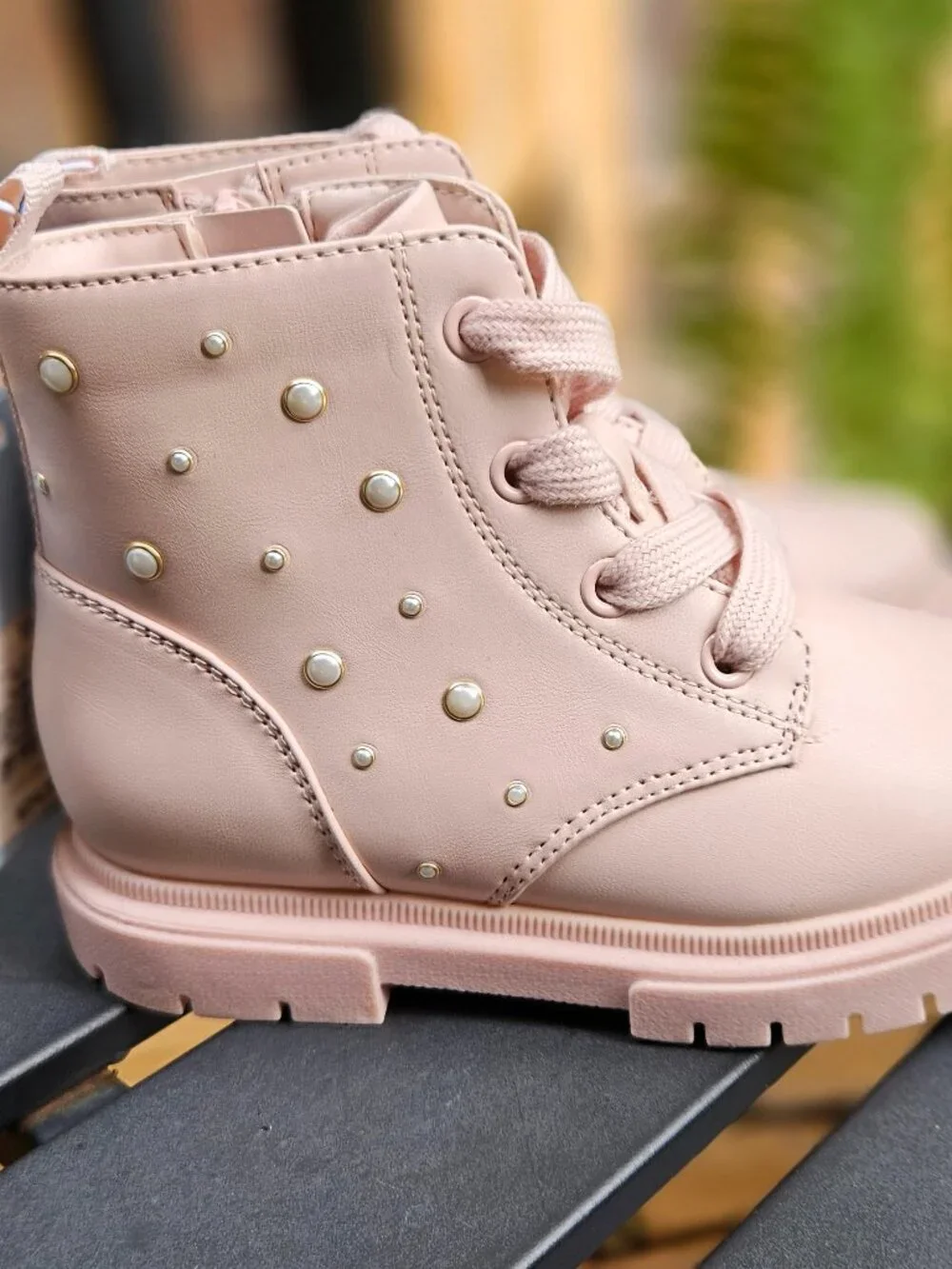 Cat & Jack Amaya Lace-Up Combat Boots, Blush, 11 Little Girl